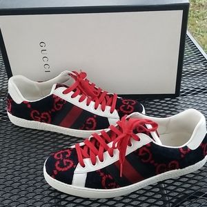 GUCCI ACE GG LOW "BLUE RED" Sz 6 W 7.5